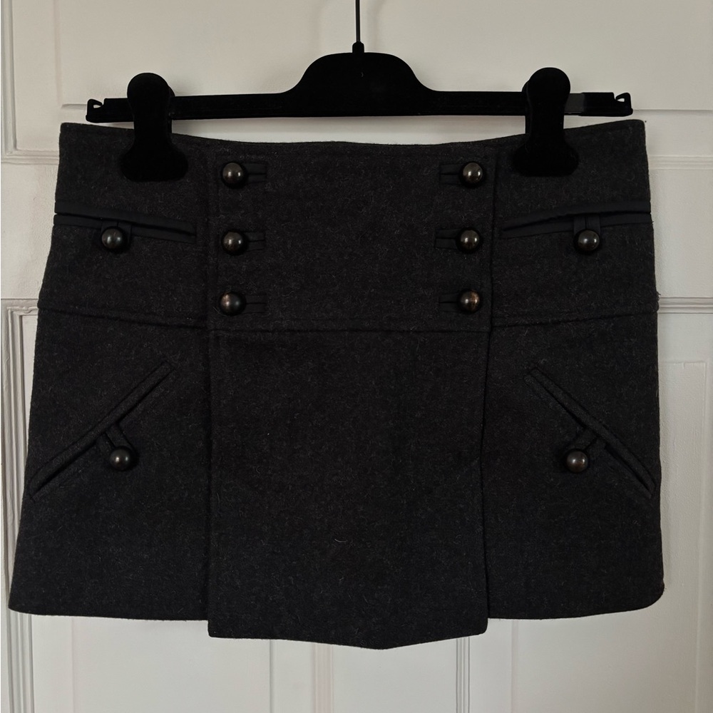 Isabel Marant Charcoal Buttoned Wool Mini Skirt